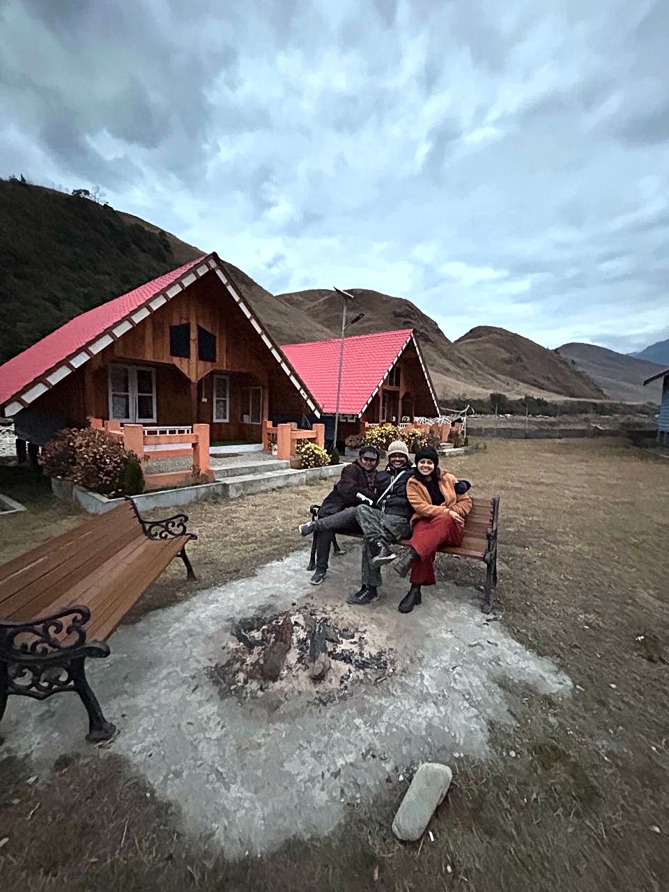 Mechuka wooden cabins at daybreak